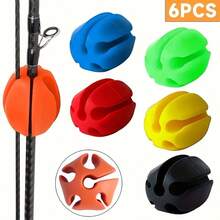 6 件套硅胶鱼竿支架套装，配有多功能绑带、硅胶鱼竿架、轻型鱼竿收纳盒、5 槽鱼竿收纳配件、通用混色包