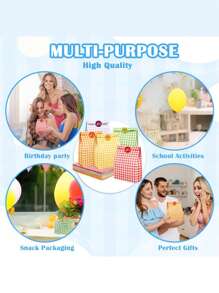 24个/12个/6个/1个彩色格纹牛皮纸袋，可爱小礼品包装纸袋，用于收纳整理，清新风牛皮纸格纹袋，用于糖果包装和送礼，彩色格纹生日礼物，韩式方形底牛皮纸野餐收纳袋，烘焙糖果包装袋，生日礼品袋