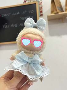 Clothes Only For Labubu 17cm Blind Box 1st/2nd Generation Hanging Charm Sitting Series Doll Outfit, Plaid Skirt And Headband Set