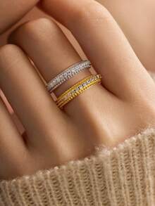 1 件 925 纯银闪钻戒指，适合女士精致珠宝礼物，适合约会佩戴 - 快閃鑽戒指 - 查看 3