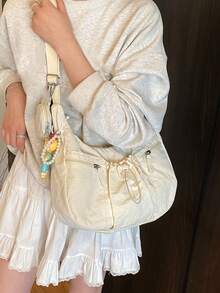 Large Capacity, Simple, Fashionable, Versatile Crossbody Bag For Women, Stylish, Lightweight Artistic Shoulder Bag With High Appearance, Pleated Drawstring Dumpling Bag, Daily Bag For Women, Suitable For Class Commuting