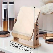 化妆镜，木质台面镜360°旋转镜，单面梳妆镜，便携式可拆卸台面私密空间高清化妆镜带支架桌面矩形化妆镜带木质框架，独立式木纹图案