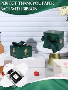 10PCS/1PC小礼品盒，绿色感谢盒配蝴蝶结丝带，小糖果袋，散装礼品袋，适合婚礼、圣诞节、万圣节、沙特国庆节沙特阿拉伯国庆节 - S綠色+綠色絲帶 - 查看 2