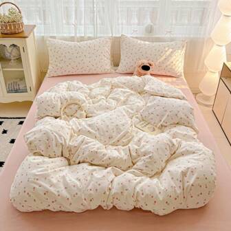 3pcs Minimalist Digital Printed Soft & Comfortable Bedding Set, 1*Duvet Cover + 2*Pillow Shams, No Filler, Skin-Friendly Peach Skin Printed Bedding Set, Suitable For Bedroom, Guest Room, King/Queen/Twin Size Bed, Breathable & Comfortable, Reversible, All Season, Machine Washable