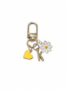 1pc Personalized Yellow Heart Pendant, Customizable With Initial Letter & Daisy Pattern, Heart Pendant, Daisy Keychain, Letter Keychain, Heart Keychain Accessory, Customized Bag Charm, Gift, Keychain, Unique Phone Accessory, Minimalist Design - Multicolor - View 19