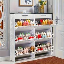 三层翻盖鞋柜收纳架 - 不锈钢加固鞋架，隐藏式翻盖框架，隐蔽式储物空间，适用于家庭或办公室椅子下方 - 彩色 - 查看 6