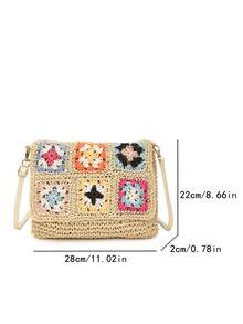 度假沙滩包，大容量通勤单肩包，小众设计休闲百搭简约时尚斜挎包，2025年新款流行女士手提包，编织纹理撞色设计，舒适面料，拉链开合，可调节可拆卸肩带，宽敞，时尚春夏手提包