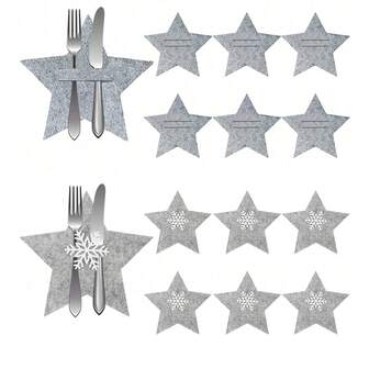 12 szt./24 szt. Gwiazda świąteczna Dekoracja stołowa, Filcowy płatek śniegu Nóż Widelec Łyżka Zestaw dekoracji stołu, Dekoracja świąteczna