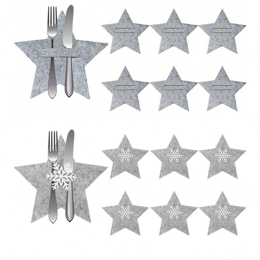 12 pezzi/24 pezzi Decorazioni per posate natalizie a forma di stella, set di decorazioni da tavola in feltro con fiocchi di neve per coltello, forchetta e cucchiaio, decorazioni natalizie
