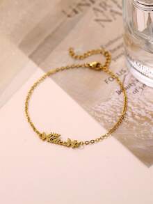 Customizable Stainless Steel Butterfly Charm Personalized Name Heart Anklet, Arabic Letter Nameplate - Gold Frosted - View 3