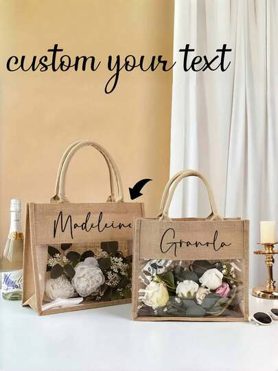 1개 개인화된 텍스트 선물 가방, 커스텀 프린트된 이름/메시지, 우아하고 재사용 가능한 직물 토트백 생일/크리스마스용, 여성/남성/어린이에게 완벽, 파티 호의품 및 휴가 선물 포장, 할로윈 및 추수감사절, 크리스마스를 위한 완벽한 선물
