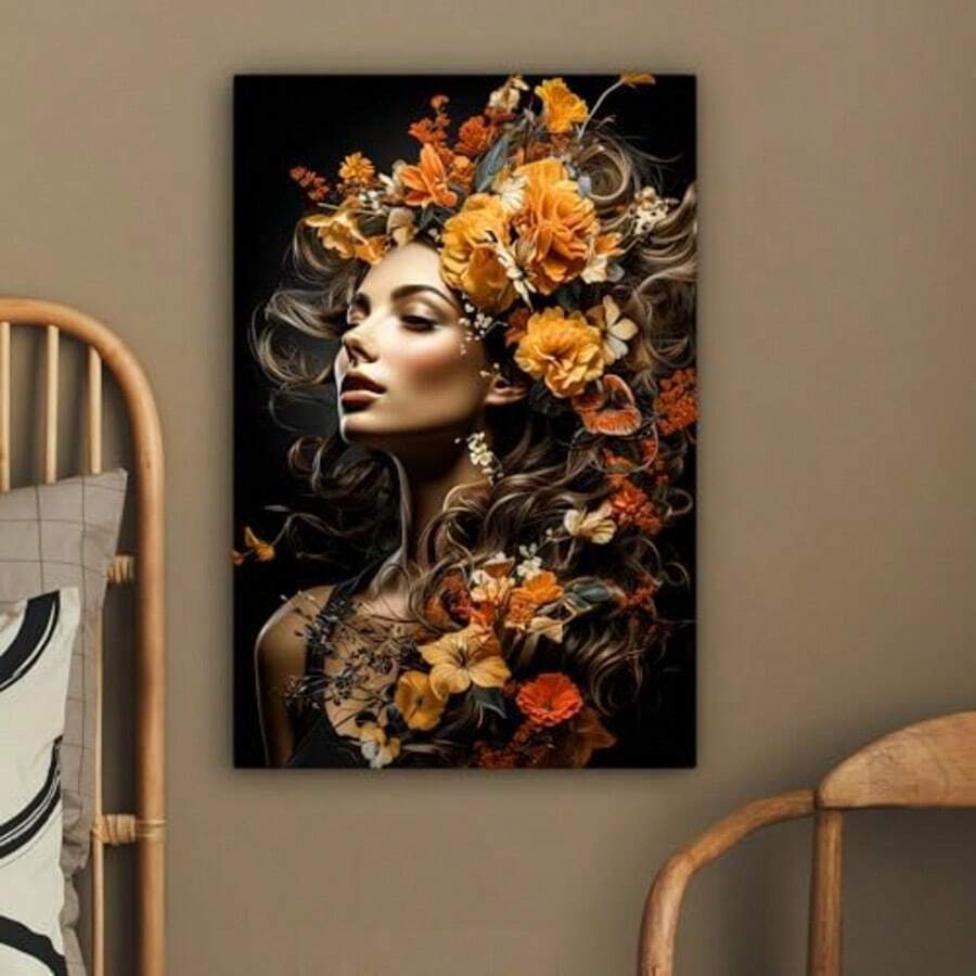 MuchoWow© Pictures Living Room Decoration Modern Wall Picture Art Print On Canvas Picture Bedroom Over Bed Room Decor Gifts Woman Portrait Flowers Colourful