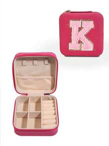 1 Portable Travel Jewelry Storage Box, Summer Portable Mini Travel Box With Mirror, Rose Red Custom Pink Letter Travel Jewelry Box, Small Travel Waterproof Jewelry Storage Box, Portable Jewelry Display Box, Large-Capacity Jewelry Display Box, Mini Double-Layer Ring Box Storage Box, Gift Box, Jewelry Storage Box, Accessory Storage Bagr, Zipper Seal, Suitable For Earrings, Necklaces, Rings Bracelets, Lipsticks, Etc