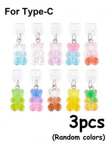 1pc Candy Bear Anti-Dust Plug, Creative Cute 3D Resin Pendant, Transparent Silicone Dust Plug Accessory For Smartphones, Tablets, Kindle, Charging Port Decor & Gift, Compatible With IPhone Lightning/Type-C, Secure & Waterproof - Multicolor - View 12