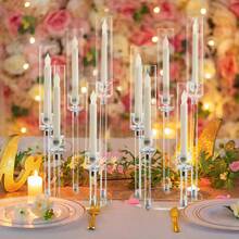 6Pcs 5 Arms Acrylic Clear Candelabra Centerpieces For Wedding, Taper Candlesticks Candle Holders With Acrylic Shade For Chrismas House Birthday Party Table Gifts Home Decoration - 透明(6個) - 查看 8