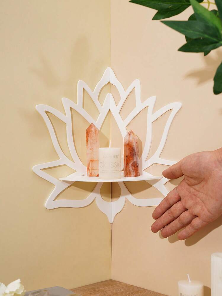1 件/2 件 DIY 组装浮动搁板/搁板，简约莲花形壁挂式展示架，黑色/白色，（不含钉子），适用于烛台、家居装饰角架、水晶石展示架、客厅搁板 - 彩色 - 查看 11