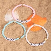 Set de pulseras personalizadas, estilo de vacaciones en la playa de verano, set de pulseras con cuentas con diseño minimalista de patrones de dopamina de dibujos animados, personalizables con nombres, frases, fechas, adecuado para cumpleaños, Día de San Valentín, aniversario, regalo para mejor amigo, uso diario - multicolor - Ver 2
