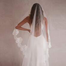 1pc Bridal Lace Trim Veil With Train, Wedding Chapel Veil, Wedding Accessory, Wedding Gift - Multicolor - View 3