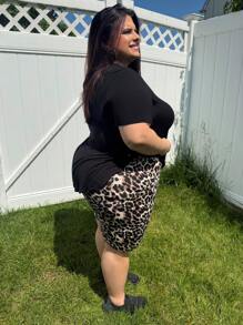 Enliva Jennifer_samantha_style Plus Size Casual Leopard Print Biker Shorts, For Apple Rounded Body Shape