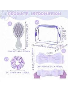 女士生日派对必备睡衣派对套装 - 涤纶水疗派对用品，紫色非电动洁面工具套装，包含发圈、梳子和收纳袋，适合单身派对、睡衣派对、水疗卸妆套装、收纳手提袋、发圈礼品袋、水疗睡衣配件、单身派对用品 - 非常适合水疗生日派对和睡衣派对小团体 - 彩色 - 查看 6