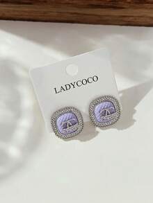 LADYCOCO 2 件时尚水晶字母耳环，适合女性珠宝搭配，奢华优雅个性化耳环，2025 年新款 - 銀色+紫色 - 查看 6