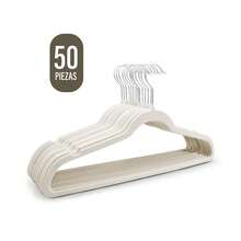ANDROMEDA INC Set 50 piezas ganchos perchas para ropa terciopelo antideslizantes ahorrar espacio closet organizador resistente ganchos prendas delicadas ropa colgar no resbala multiusos hogar - Beis - Ver 1