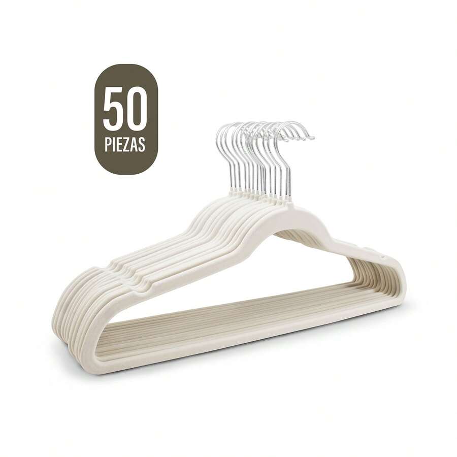 ANDROMEDA INC Set 50 piezas ganchos perchas para ropa terciopelo antideslizantes ahorrar espacio closet organizador resistente ganchos prendas delicadas ropa colgar no resbala multiusos hogar - Beis - Ver 1