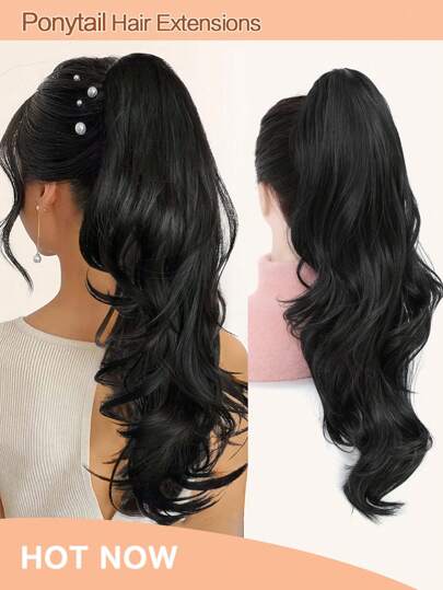 Claw Clip Ponytail Extension 22" Clip In Wavy Ponytail Hair Extensions Long Pony Tails For Women Extensions Natural Black Wave Hairpiece