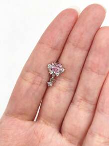 1 pieza Anillo de nariz de acero inoxidable con diseño de corazón incrustado con circonia rosa de moda, adecuado para que las mujeres lo usen a diario.