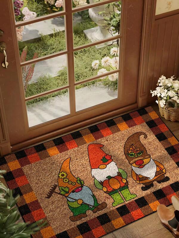 1 piezamat Felpudo de bienvenida con estampado de gnomos de festival de cosecha, felpa corta estilo minimalista de secado rápido y lavable, adecuado para cocina, baño, comedor, pasillo, fiesta, decoración navideña, todas las estaciones, Yard, hogar, habitación, ambiente de otoño
