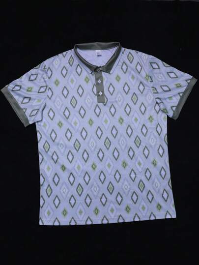 Camicia polo da uomo con stampa geometrica 3D, stile primavera/estate, moda, con bottoni, adatta per golf, casual, con maniche corte, stile retrò, per uso quotidiano, moda di strada