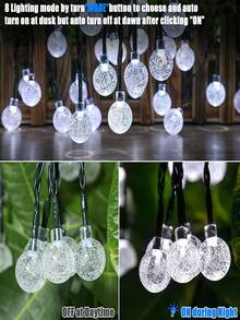 1 包太阳能 100LED/50LED/20LED 灯串，8 种照明模式，水晶球仙女灯，太阳能室内外闪烁圣诞灯，卧室派对婚礼圣诞树花园装饰，暖白/彩色/白色/紫色 IP65 防水 - 黑色 - 查看 4