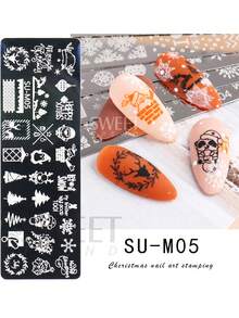 1/2/3/4/6 件套冬季圣诞美甲模板，含美甲印章、刮刀、圣诞雪花、驯鹿、圣诞树、时钟、雪人图案美甲模板、冬季美甲烫印板设计 DIY 美甲工具 - 銀色 - 查看 16