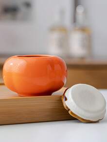 1个200毫升仿橙色陶瓷茶罐，适合储存各种食物，适合婚礼、结婚、糖果罐、陶瓷礼品、茶具配件、父亲节、母亲节返校礼物