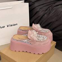 Breathable Mesh Closed-Toe Loafers, Summer Mary Jane Shoes, Thick Sole Sandals With Height-Enhancing Sole - Pink - View 4