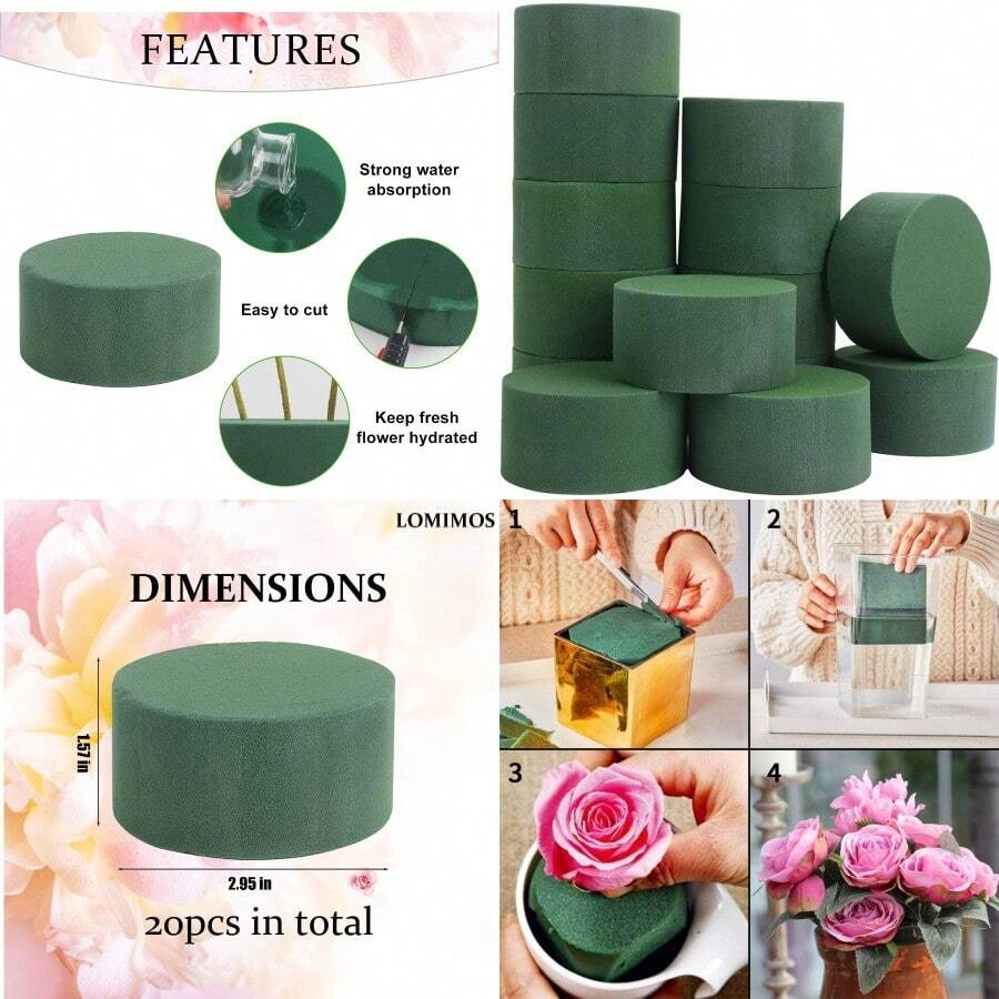 LOMIMOS 20PCS 3'' Wet Round Floral Foam BricksFlorist Block Flower Arrangement Supplies For Craft Project Spring Decoration - 4*8cm - Xem 1