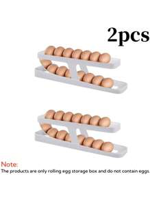 1/2/3pcs Bilayer Fridge Egg Storage Box,Automatic Rolling,Eggs Holder,Portable Storage Box,Protector,Keep The Refrigerator Clean And Neat,Good Home And Kitchen Storage Assistant,For Indoor Kitchen Refrigerator Egg