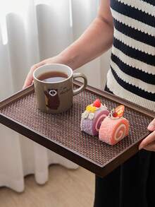 1 套木制托盘和餐垫，棕色豪华托盘套装，茶盘，托盘 - 紫紅色 - 查看 6