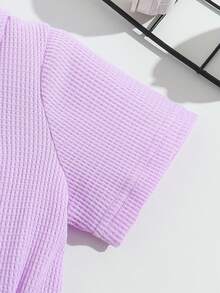 Summer Young Girls' Minimalist Dress, Polo Collar Half-Open Front, Button Solid Color Sporty Style, Heart Embroidery Pattern, Casual Outdoor Sports Girls Dress, Essential For Daily Wear - Mauve Purple - View 5