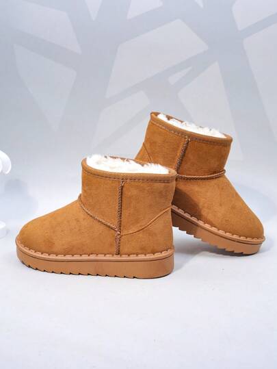 Autumn/Winter Children's Snow Boots, Mid-Top Flat Plush Lined Girls Shoes, Thick Sole Warm Boys Boots, Toddler Short Booties