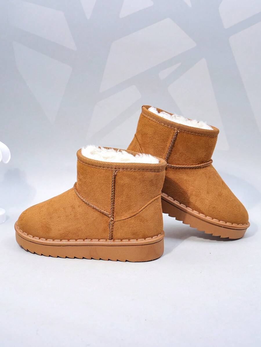 Autumn/Winter Children's Snow Boots, Mid-Top Flat Plush Lined Girls Shoes, Thick Sole Warm Boys Boots, Toddler Short Booties - Yellow - View 1