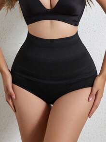 1pc Sports Rubber Slimming Body Shaping Pants, Women High Waist Slimming Belt Body Shaping Pants - Black - View 5