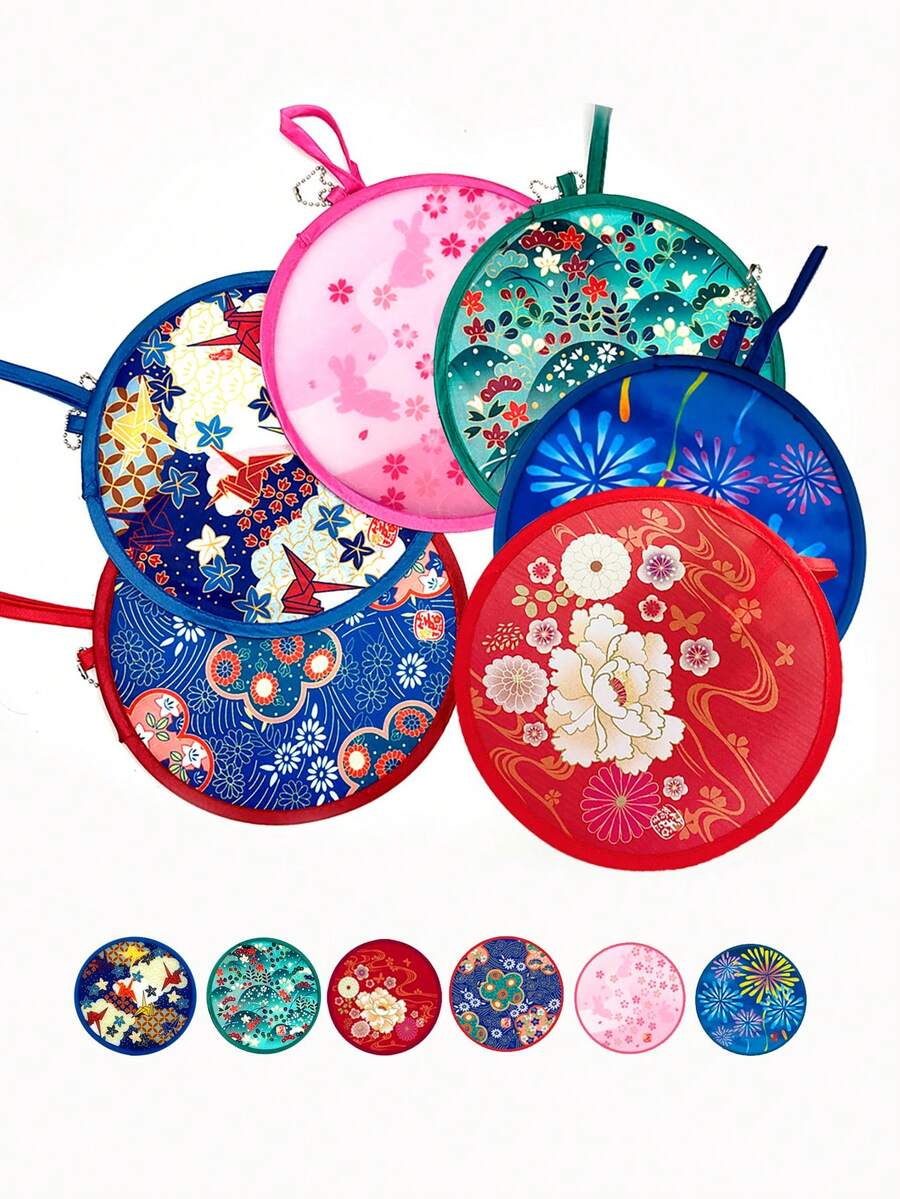 精美迷你便携折叠圆扇，风扇，折叠扇，便携式圆扇，日式应援扇，夏季，假日，节日，配件 - 彩色 - 查看 1