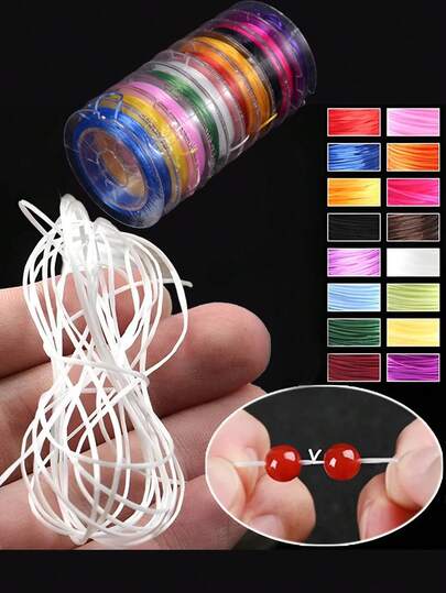 1-10 st/förpackning färgglada elastiska snören, 0,6 mm tjocka, 10 yards/rulle, livfulla färger, slitstarka och flexibla pärlsnören för smyckestillverkning, gör-det-själv-pyssel, armband, halsband