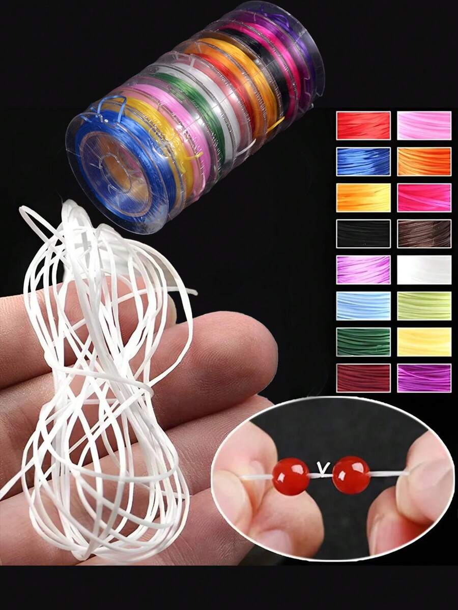 1-10 件/包彩色弹力绳，0.6 毫米粗，10 码/卷，色彩鲜艳，耐用且灵活的串珠串，适用于珠宝制作、DIY 工艺品、手链、项链