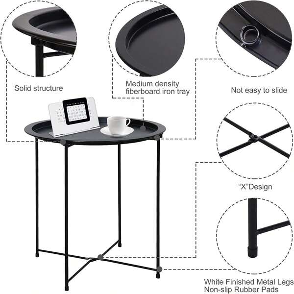 End Table Outdoor Side Table,  Small Patio Table Metal Side Table, Portable Detachable Round Folding Side Table, Iron Made Stable And Durable Coffee Table, Suitable For Outdoor And Living Room