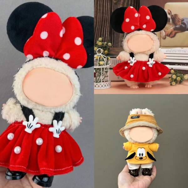 Disney (Clothes Only) Disney Labubu Doll 17cm 1st/2nd/3rd Gen Outfit With Plush Doll, Mickey Hat & Clothes Set For Labubu