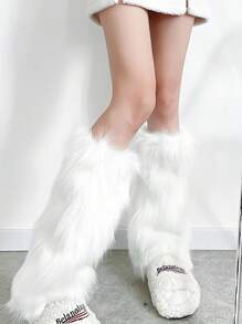 1 par de calentadores de pierna de piel para mujer, cubiertas largas y esponjosas para botas, para otoño/invierno