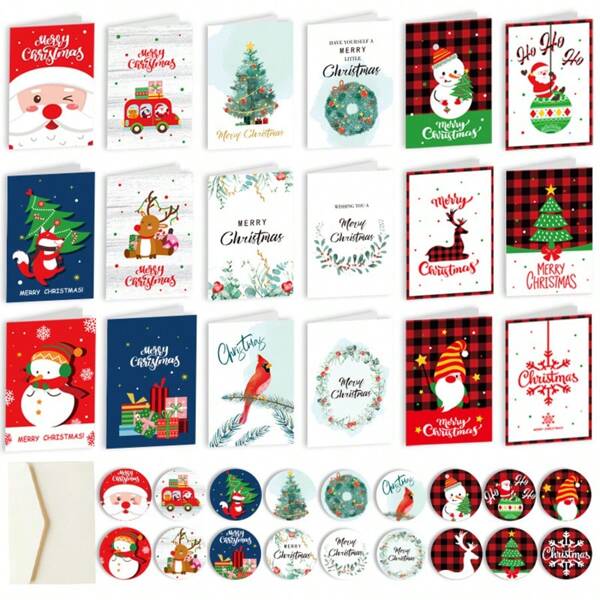 1 Confezione - 6 Biglietti di auguri natalizi con 6 Enca e 6 Tacchetti, M Card Biglietti natalizi in blocco, Carta messaggio di Natale in carta K, Biglietti per vacanze assortiti, Favor per feste di vacanza per persone care, fratelli e familiari