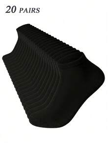 20 双男士基本款黑色纯色踝袜，适合日常穿着